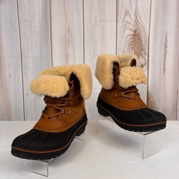 CROCS Allcast Luxe II Boots Waterproof Shearling Mid Calf Snow Boots Brown Sz 8 - Picture 4 of 16